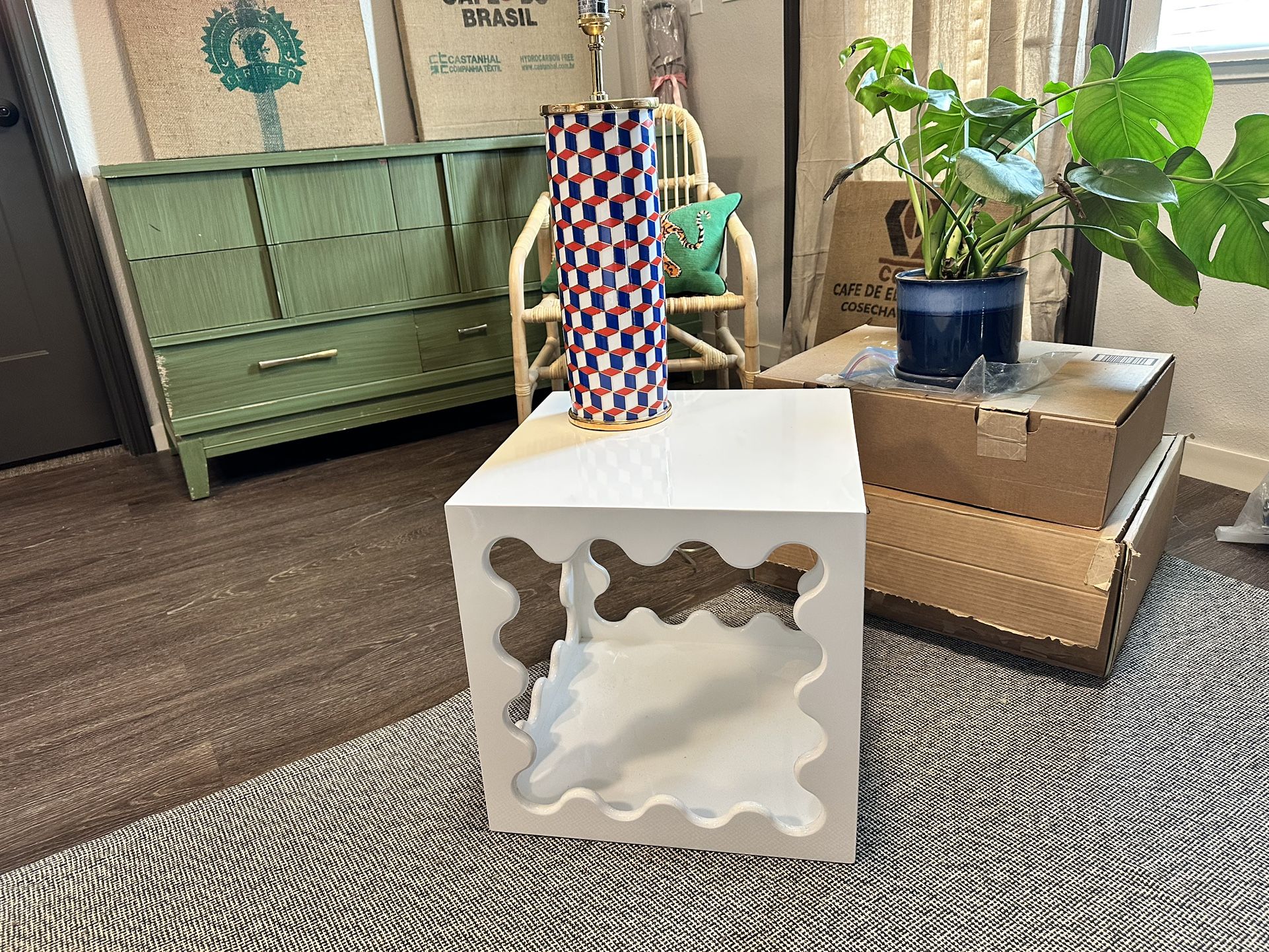 Jonathan Adler Ripple Lacquered Cube Side Table X 2