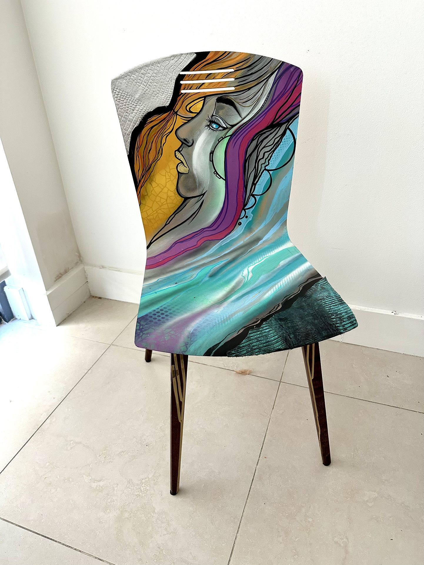 Hand Painted Chair By Unknown Artist