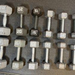 Set Of Cast Iron Hex Dumbbells: 8s, 10s, 12s, 15s, 20s & 25s  total = 180 #