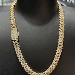 New 12mm Diamond Cuban Chain 20 inch 14k Yellow Gold