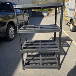 Heavy Duty 4 Shelf Plastic Storage  35 3/4” wide  23 3/4” deep  57 1/2” tall