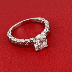 New Sterling Silver 925 Cz Stone White 7mm X 7mm Size 9 Ring Rhodium Plated 