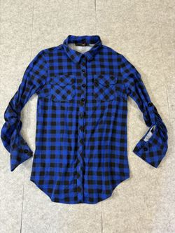 Blue and Black Buffalo Plaid Button-Up Shirt