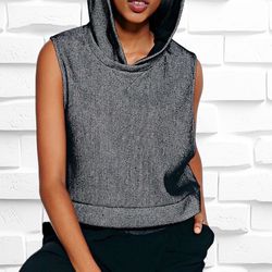 Urban Outfitters Silence + Noise XS Cropped Boxy Hooded Tank Top • Pullover NWT