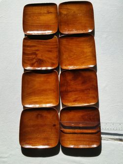 Set of 8 Vintage 6" Square Acacia Hardwood Plates Appetizer / Salad / Dessert