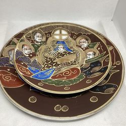Vintage Japanese Satsuma Gilt Moriage HandPainted Plates