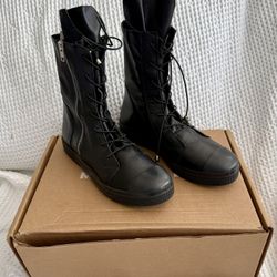  MARCELLA BLACK COMBAT BOOTS W/ ZIPPER  - eur 39 amer. 6-6.5