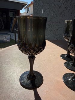 Set of 48 plastic used Smoked Glass Cut Crystal Wine Glasses Set