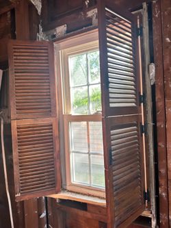 Vintage 1940 Solid Wood Interior Window Shutters – Complete Matching Set with Original Hardware