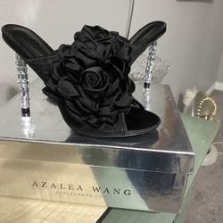 Black Lace Peep Toe Heels 