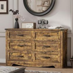 FANRAL 6 Drawers Dresser for Bedroom,Modern Wooden Chest of Drawers,Storage Organizer Dresser for Closet,Brown Dresser