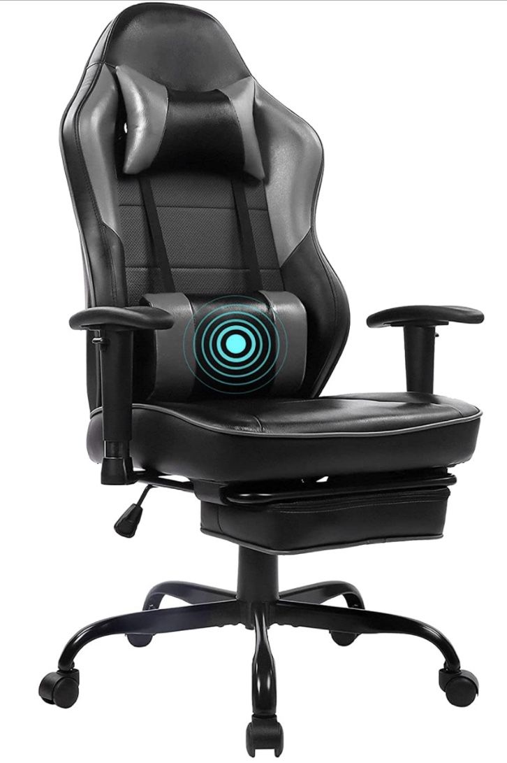 Blue Whale Massage Gaming Chair with Footrest, High Back Racing PC Computer Desk Office Chair Swivel