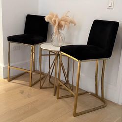 Modern Velvet Counter Stools (Set of 2) – Gold Metal Base – Bar/Kitchen