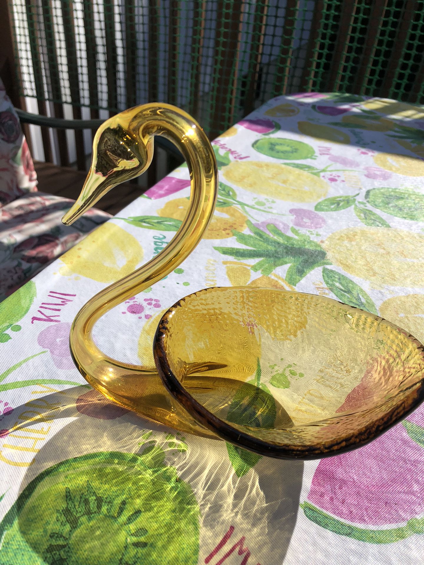 Golden Glass Swan Dish Bonus Cut Glass Sugar And Creamer Beautiful For Your Table 