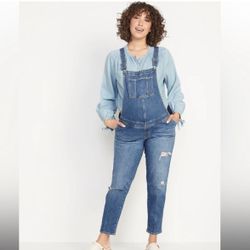 OLD NAVY Maternity Side-Panel OG Short Straight Leg Distressed Jean Overalls