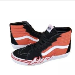 VANS Sk8-Hi Flame Mens Size 12 High Top Shoes Orange Red Canvas Skateboard 