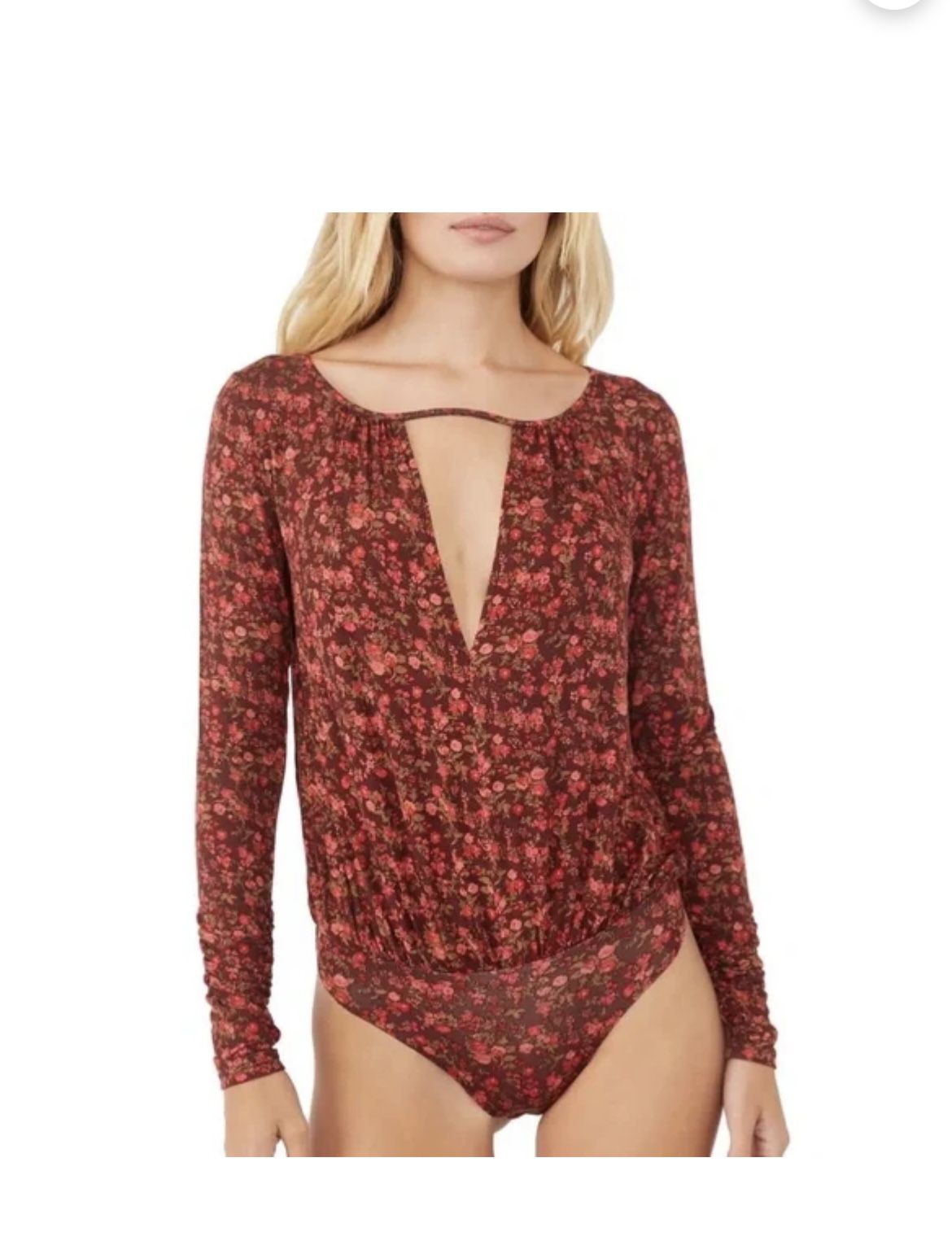FREE PEOPLE INTIMATELY red floral Kaya cutout bodysuit sz Med