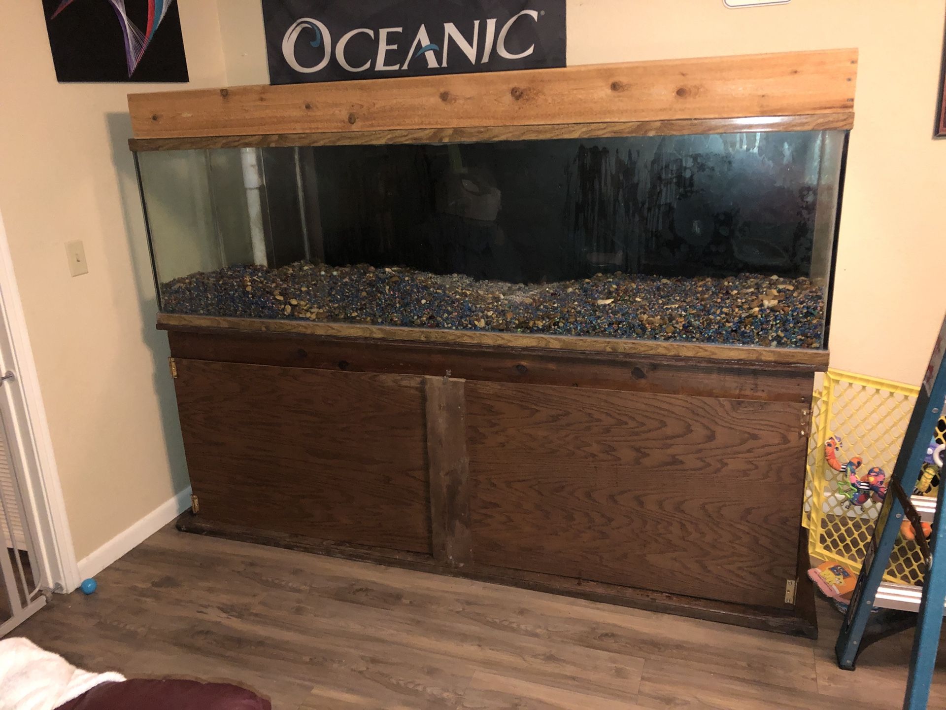 200 gallon oceanic aquarium fish tank, stand, sump, canopy, glass lids