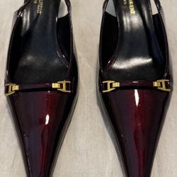 Saint Laurent Carine Slingback Pumps Color: Burgundy Ruby Gloss | Size: 40 EU