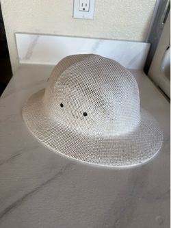 RARE Vintage Bayly pith Lightweight White Straw hard safari Sun Hat with strap