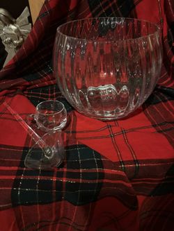 Crate and Barrel optic glass punch bowl set.