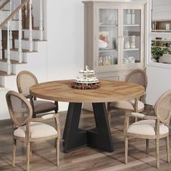 XK00823 47 inch Round Dining Table Wood Kitchen Table for Dining Room, 47" Dinner Room Tables for 4-6, Farmhouse Accent Furniture with Wooden Tabletop