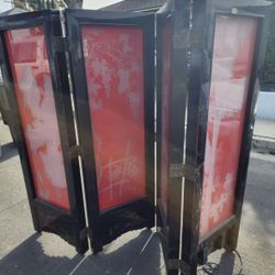 Antique Japanese Wood Glass Room Divider 