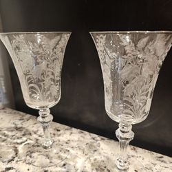 $45.00 - (2) Vtg Tiffin-Franciscan Collection Water Goblets! Fuchsia Pattern/Stems & Footed Base!  Like New Condition!