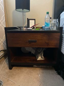 Wood and Black Nightstand with Drawer