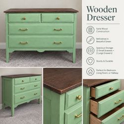 Refinished Solid Wood Dresser Green 4-Drawer