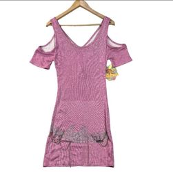 Vintage Apple Bottom Womens Bodycon Dress Pink Cold Shoulder Sz Med Y2K