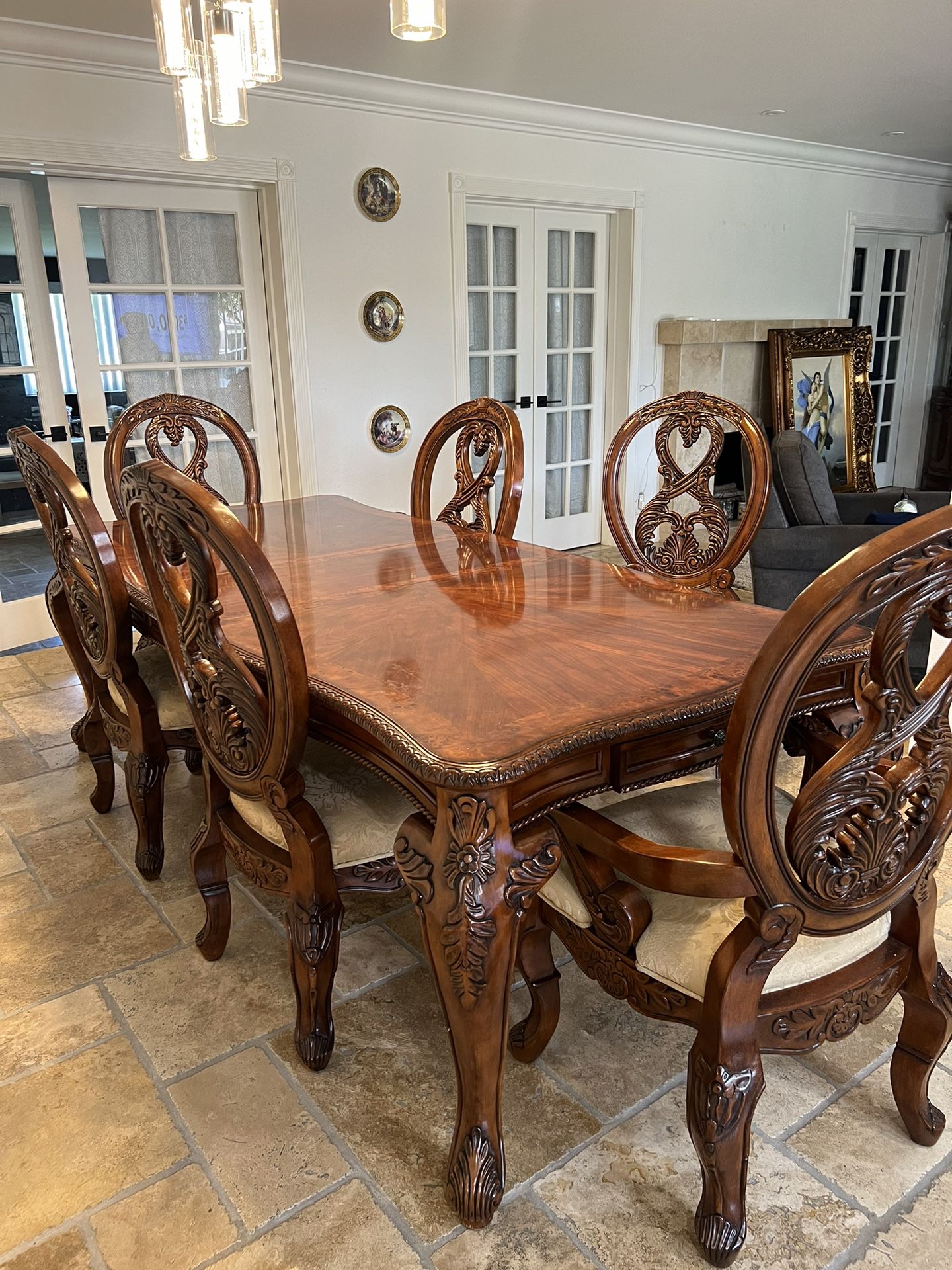 Antique Table, Chairs And China
