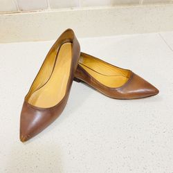 Lucchese Women Flat Pump Heel Pointed Toe Brown Leather Shoe Sz 6.5 Made In USA