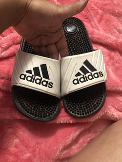 ADIDAS WHITE & BLACK MASSAGE SLIDES