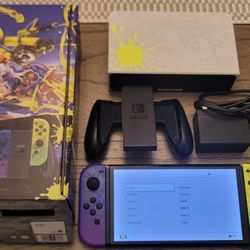 Nintendo Switch Splatoon 3 OLED bundle with 512gb SD card, Genki Force Field OLED case, tempered glass screen protector and thumb grips