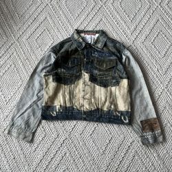 UA! Acne Studio Printed Mid Blue Denim Fitted Cowboy Jacket