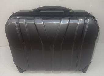 Brookstone grey hardside carry-on spinner suitcase.  