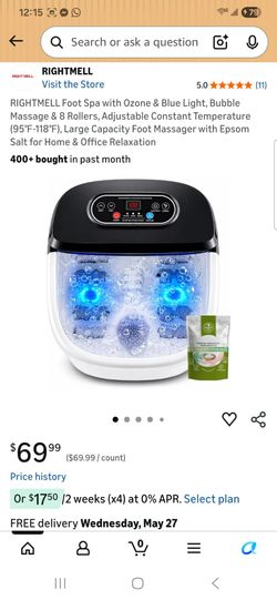 Foot Spa with Ozone & Blue Light, Bubble Massage & 8 Rollers, Adiustable Constant Temperature (95°F-118°F), Large Capacity Foot Massager with Epsom Sa
