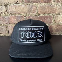 Chrome Hearts FUCK Hollywood Trucker Hat Black/Black 