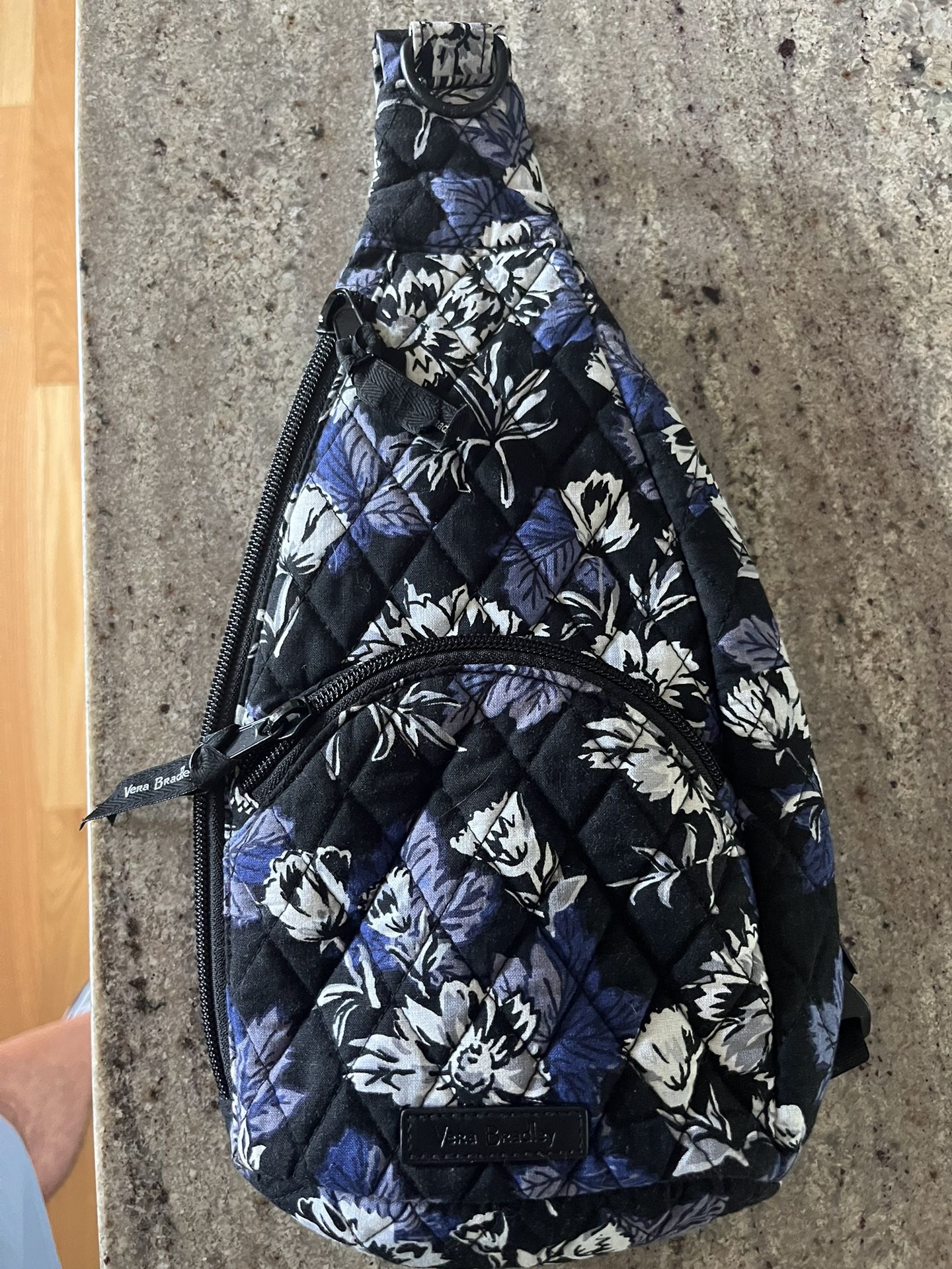 Vera Bradley Compact Sling Backpack Frosted Floral Black Cotton