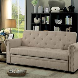Brand New Beige Futon Sofa Sleeper Converts Into Bed 