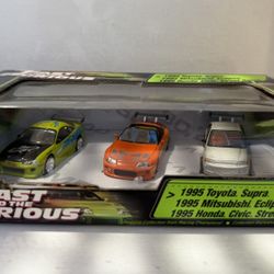 ***RARE*** Racing Champions “Fast and the Furious” (3) Car Set…. 1995 Supra, Eclipse, Letty’s Civic”