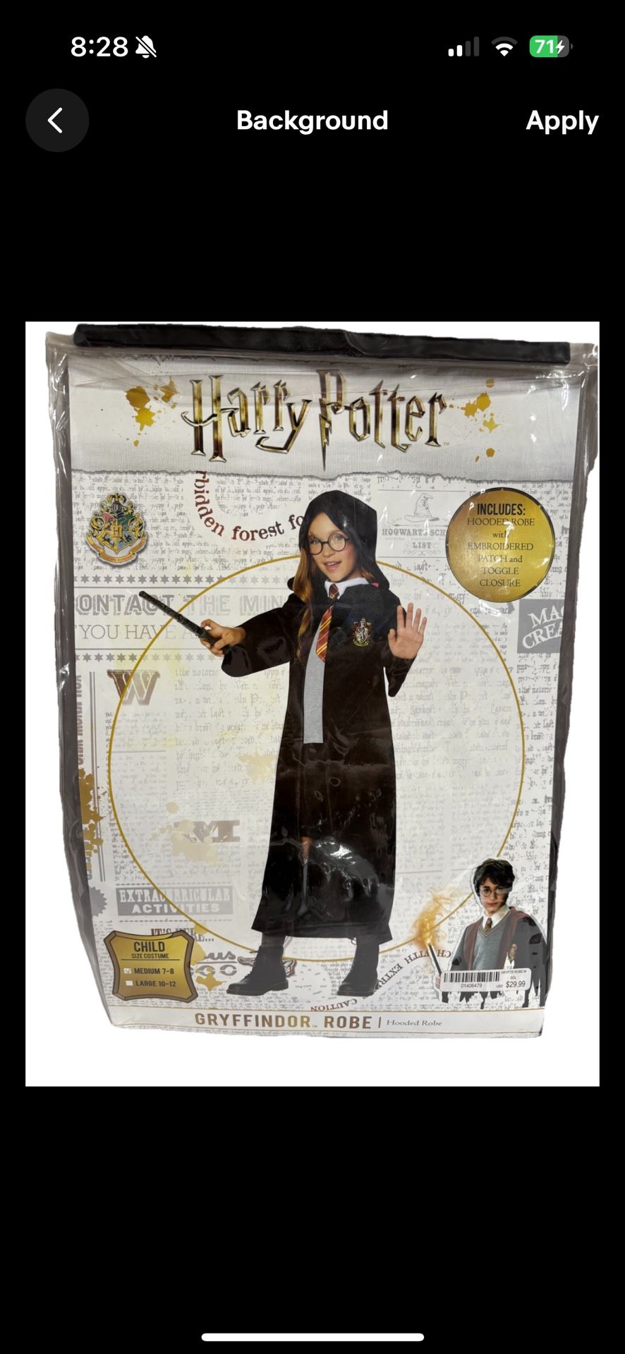 Harry Potter Gryffindor Robe Child HOODE ROBE  Costume Medium (7-8), includes hooded Robe with embroidered patch and toggle closure, velvet material r