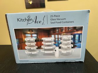 Kitchen Ace 25-Piece Glass Vacuum Seal Food Containers. (including a Rechargeable Vacuum Pump with Charging