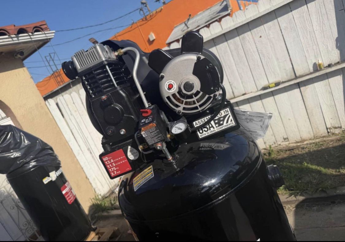 60 Gal. 3.7 HP 1-Phase 175 PSI Oil Lubed Belt Drive Stationary Electric Air Compressor by Husky