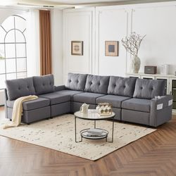 Velvet modular combination sofa with storage, living room combination sleeper sofa (Gray)