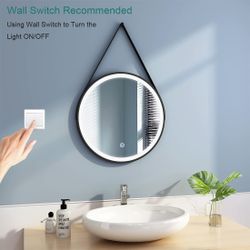 20 Inch Smart Mirror Round LED Bathroom Mirrors for Wall Dimmable Black Bathroom Mirrors for Vanity with 3 Color Adjustable Lights,Hanging/Wall Mount