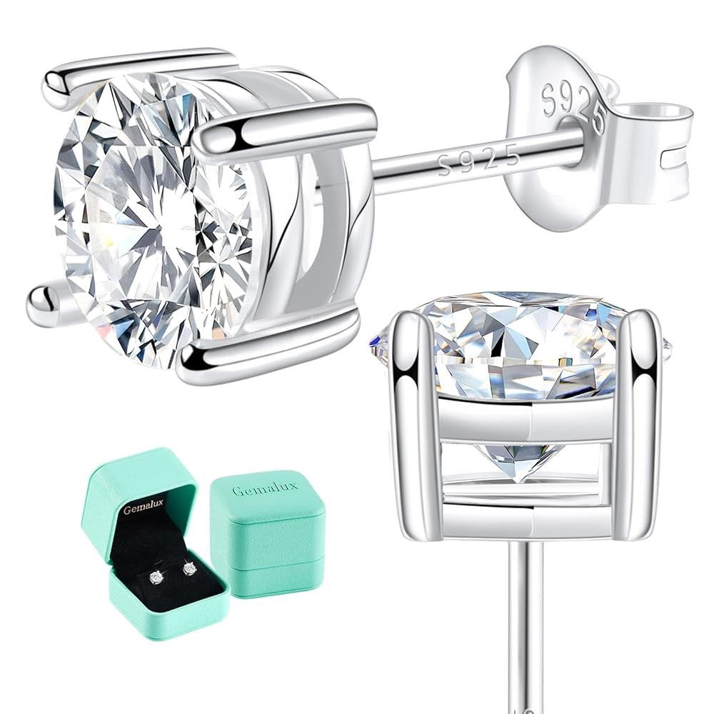 Moissanite Stud Earrings, 1.0ct (2x0.5, 5.0mm)Lab Created Diamond Earrings for Women & Men, D Color VVS1 Clarity, 925 Sterling Silver, 14K White Gold