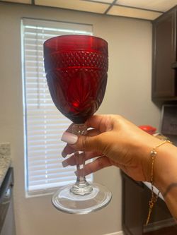 Vintage Ruby Red Wine Goblets – Set of 14