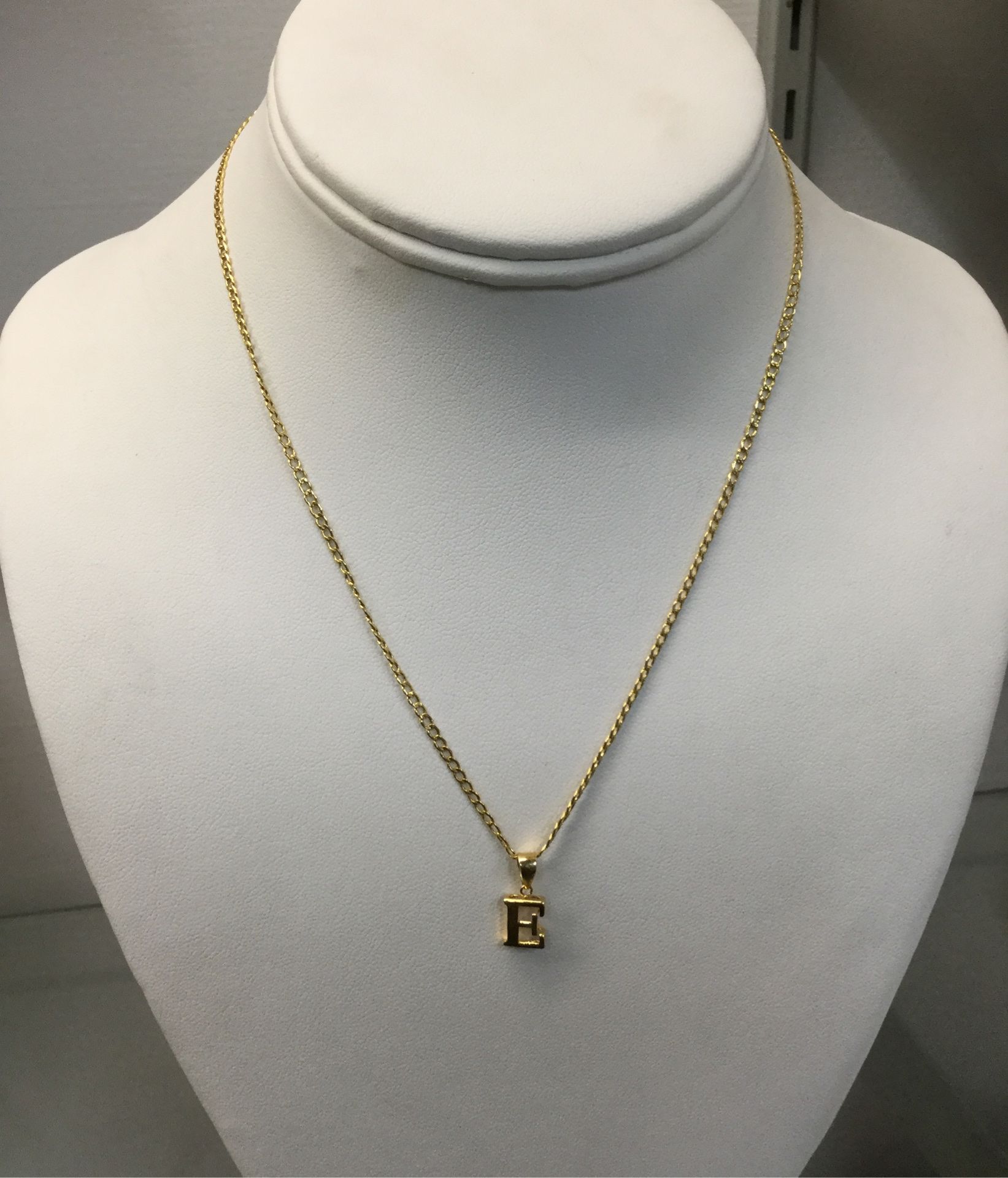 18k Yellow Gold Chain with Initial “E” Pendent